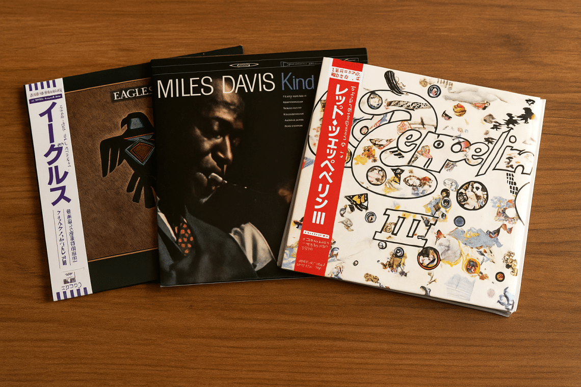 Quatre Mini LP CD japonais authentiques avec OBI strip, présentés en vue réaliste sur fond neutre.