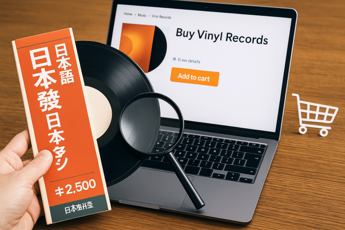 Vérification d’un pressage vinyle japonais en ligne avec inspection de l’OBI et du code catalogue.
