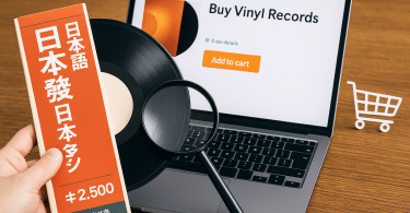 Vérification d’un pressage vinyle japonais en ligne avec inspection de l’OBI et du code catalogue.